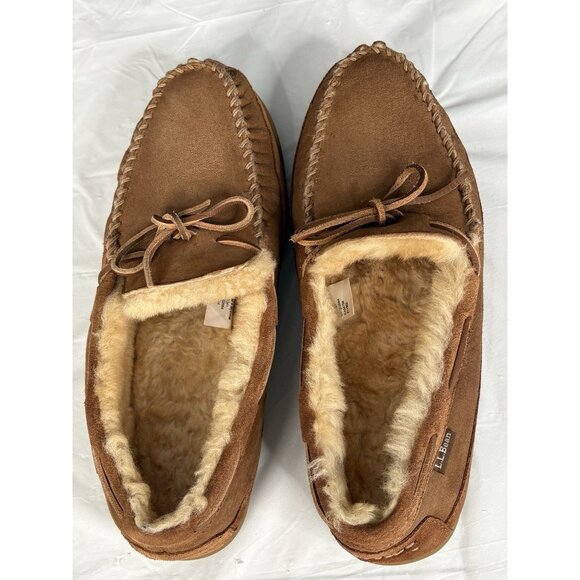 LL Bean Wicked Good Moccasins Men's 13 Suede Brown Leather Slippers Slip On - Picture 10 of 16